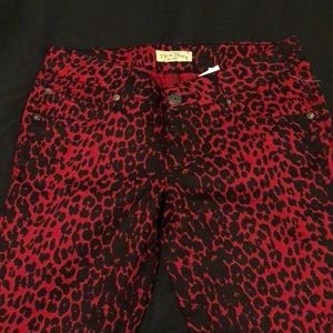Black red leopard cheetah print Paris Blues pants